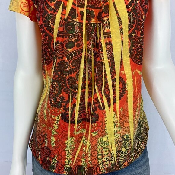 One World Live & Let Live Women's Blouse Top Size S Short Sleeve Square Neck - Picture 3 of 7